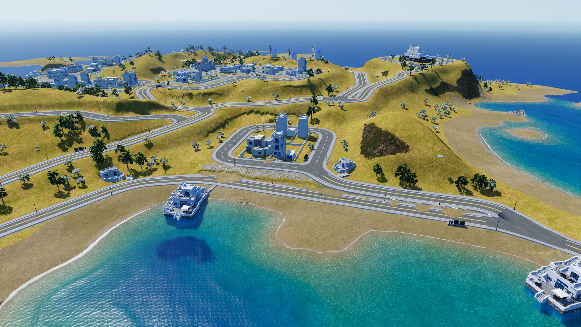 Beach Bay from above: a turquoise bay, a seaside restaurant and villas on the upscale east coast