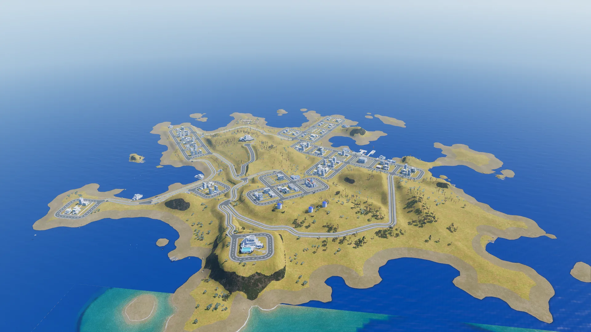 The island from high above the north, the Windmill Ridge headland and its villa in the foreground