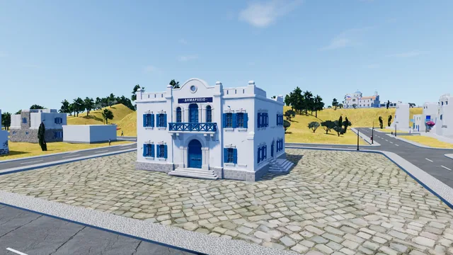 The neoclassical town hall on the harbour square